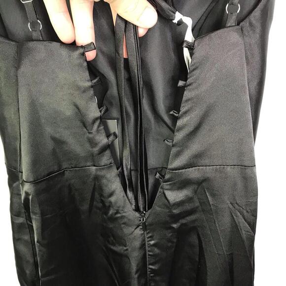 Black Wedding Dress Womens 6 Lace Up Back Silky Satin Cowl Neck Minimalist Goth - Picture 8 of 10